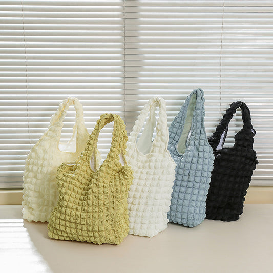 Hot Selling  Cloud Bubble Lattice Flower Shoulder Bag Vest Bag Female Students Simple Handbag Shopping Bag