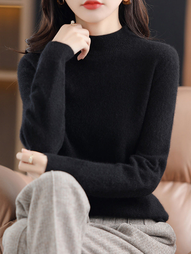 100 Pure Wool Knitwear Women's V-Neck Pullover Loose Base Shirt Autumn And Winter New Solid Color Sweater