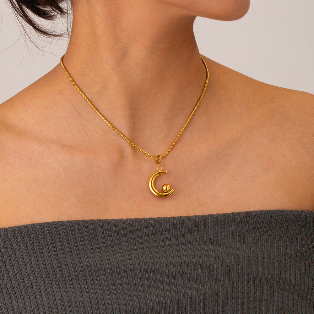 5pcs 18K Gold Plated Stainless Steel Moon Pendant Necklace Does Not Fade Color Niche Design Everything Accessories