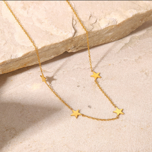 5pcs Fashion Personality Five-Pointed Star Fine Bead Chain Necklace Ladies Elegant Temperament Collarbone Chain Necklaces