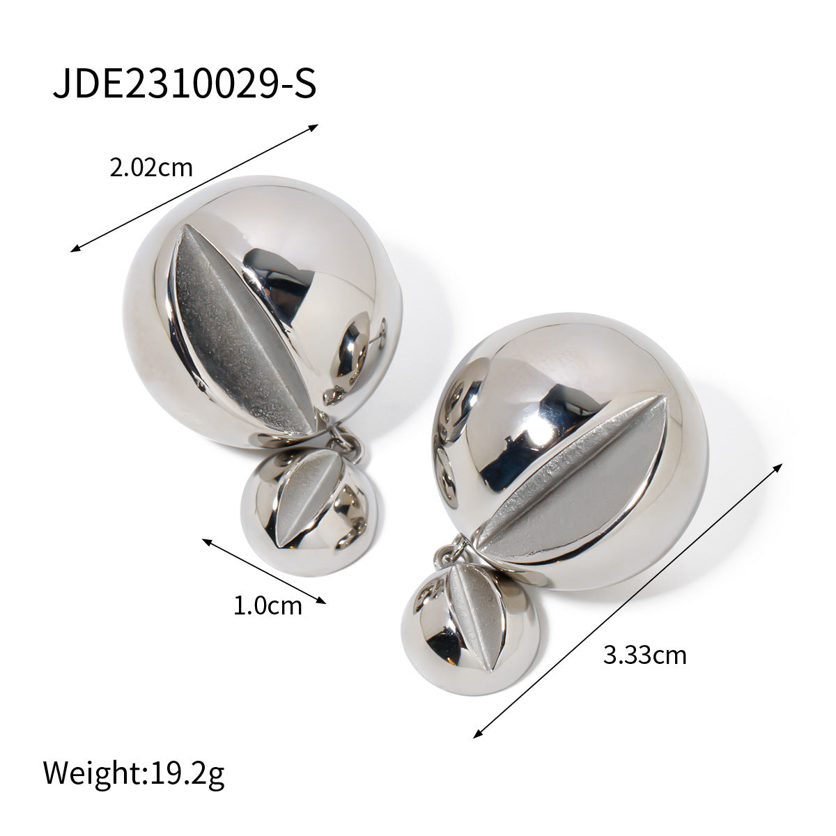 5pcs 18-Karat Gold Stainless Steel Bright Side Hemisphere Double Ball Pendant Earrings Stainless Steel Jewelry