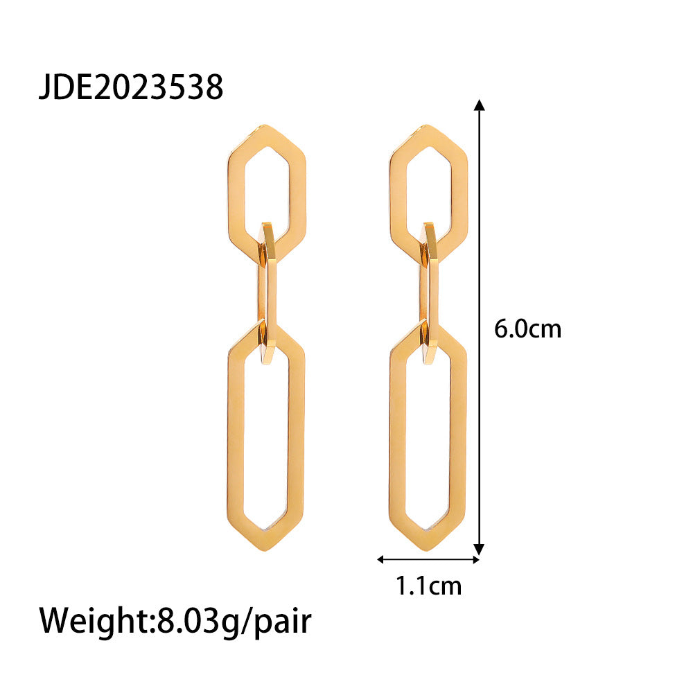 5pcs Titanium Steel Earrings 18K Gold Plated Stainless Steel Geometric Pendant Earrings Women's Fashion All Matching Earrings