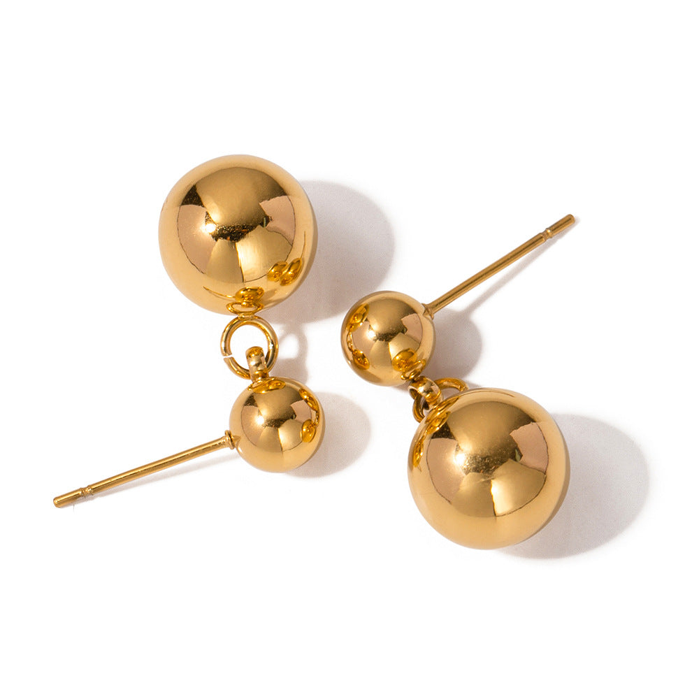 5pcs Stylish All-In-One Earrings 16K Gold Stainless Steel Ball Pendant Earrings Long Temperament Earrings