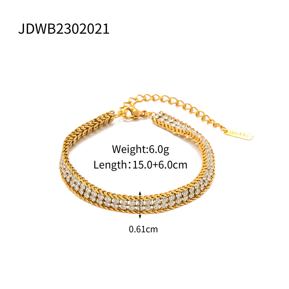 5pcs 18K Gold Double White Zircon Bracelet 100 Titanium Steel Non-Fade Bracelet Jewelry