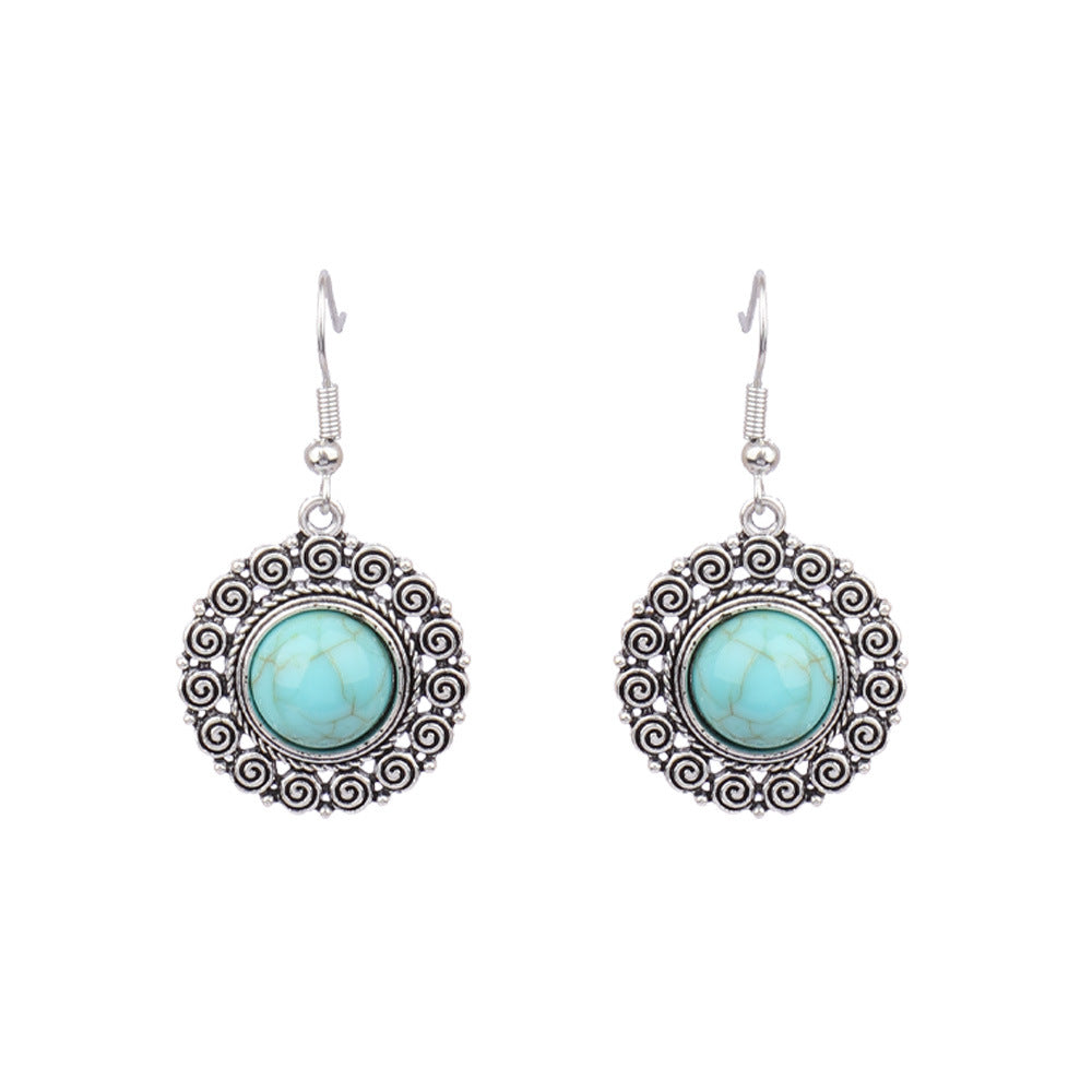 Turquoise Earrings New Bohemian Fringe Earrings Geometric Alloy Retro Style Exaggerated Earrings
