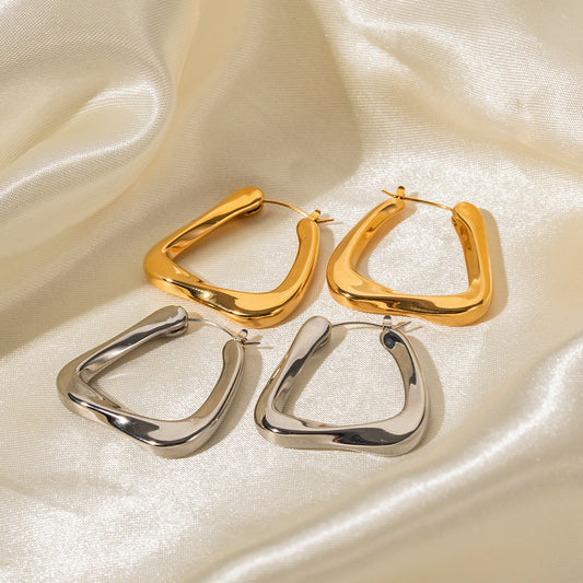 5pcs Earrings 18K Gold-Plated Stainless Steel Trapezoidal Studs Advanced Design Timeless Earrings For Women