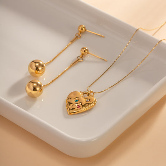 5pcs 18K Gold Plated Stainless Steel Inlaid Color Diamond Love Pendant Necklace Does Not Fade Necklace Jewelry
