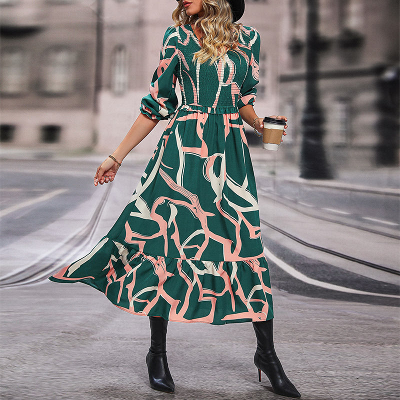 New Autumn New Fashion Women's Printed Long-Sleeved Dress