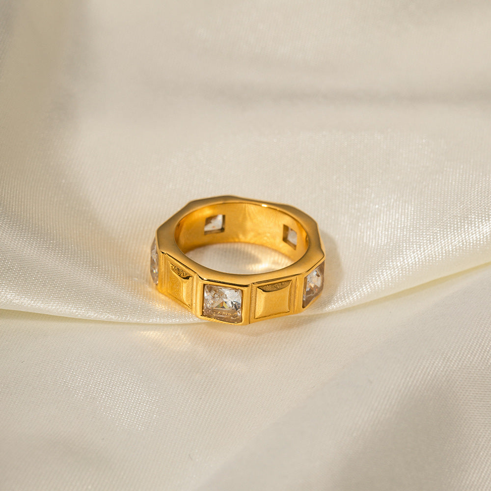 5pcs Ring 18K Gold Stainless Steel Set Zircon Simple High-Grade Titanium Steel Hand Jewelry
