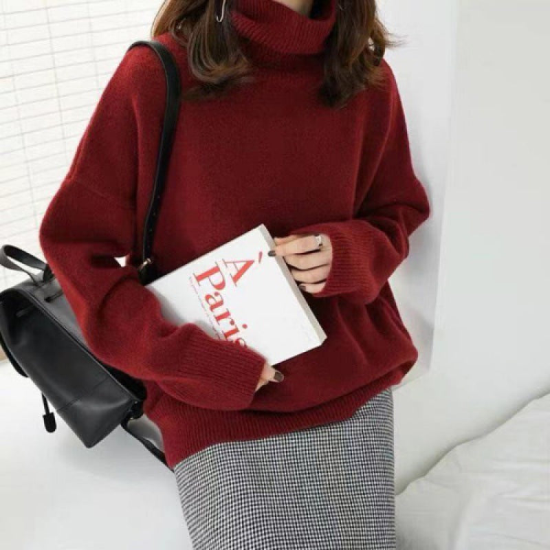 Turtleneck Sweater Women Loose Outside To Wear Autumn And Winter Lazy Wind New  Knitted Bottom Coat Winter Thickening