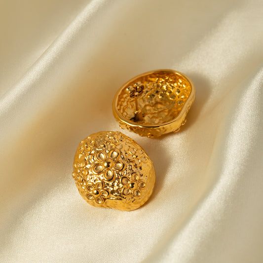 5pcs Jd Designer's 18-Karat Gold Stainless Steel Hammer Flower Earrings Are Stylish Design Earrings