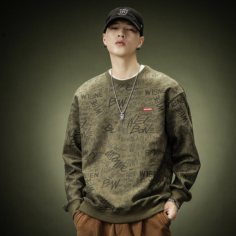Suede Crewneck Hoodie Men's Spring And Autumn All Loose Large Size Leisure Sports Long-Sleeved Top