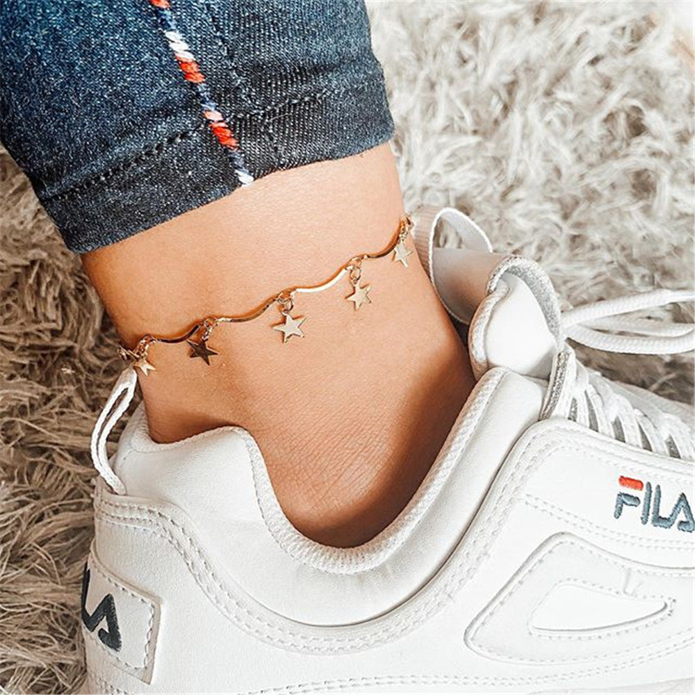 5 pcs Personalized Beach Metal Elements Simple Sequin Pentagon Star Anklet