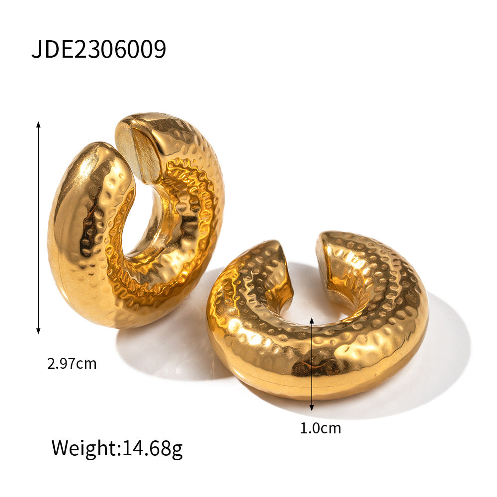 5pcs Steel Color Stainless Steel Texture C-Shaped Ear Clip 18K Real Gold Thick Cylindrical Ear Clip Does Not Fade Jewelry