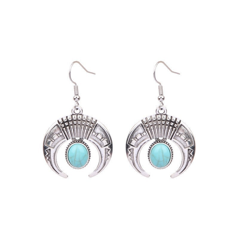 Turquoise Earrings New Bohemian Fringe Earrings Geometric Alloy Retro Style Exaggerated Earrings