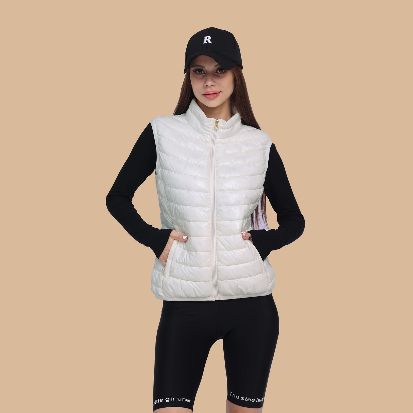 Women's Winter Ultra Light Warm And Anti-Packable Down Vest Jacket Sleeveless Stand-Up Collar Jacket With Pockets