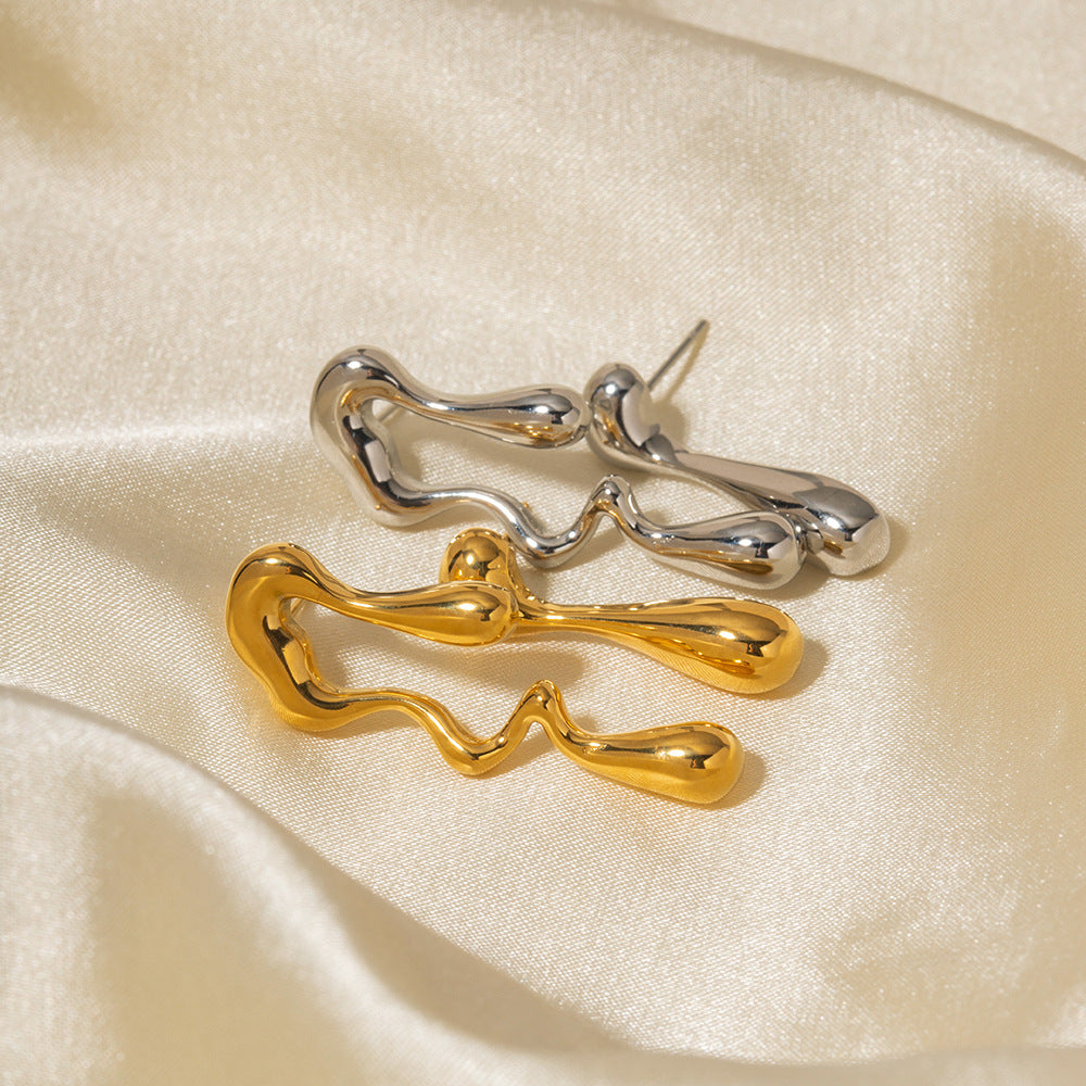 5pcs 18K Gold Plated Stainless Steel Irregular Drop Shape Design Earrings Women's Fashion All-Matching Geometric Earrings