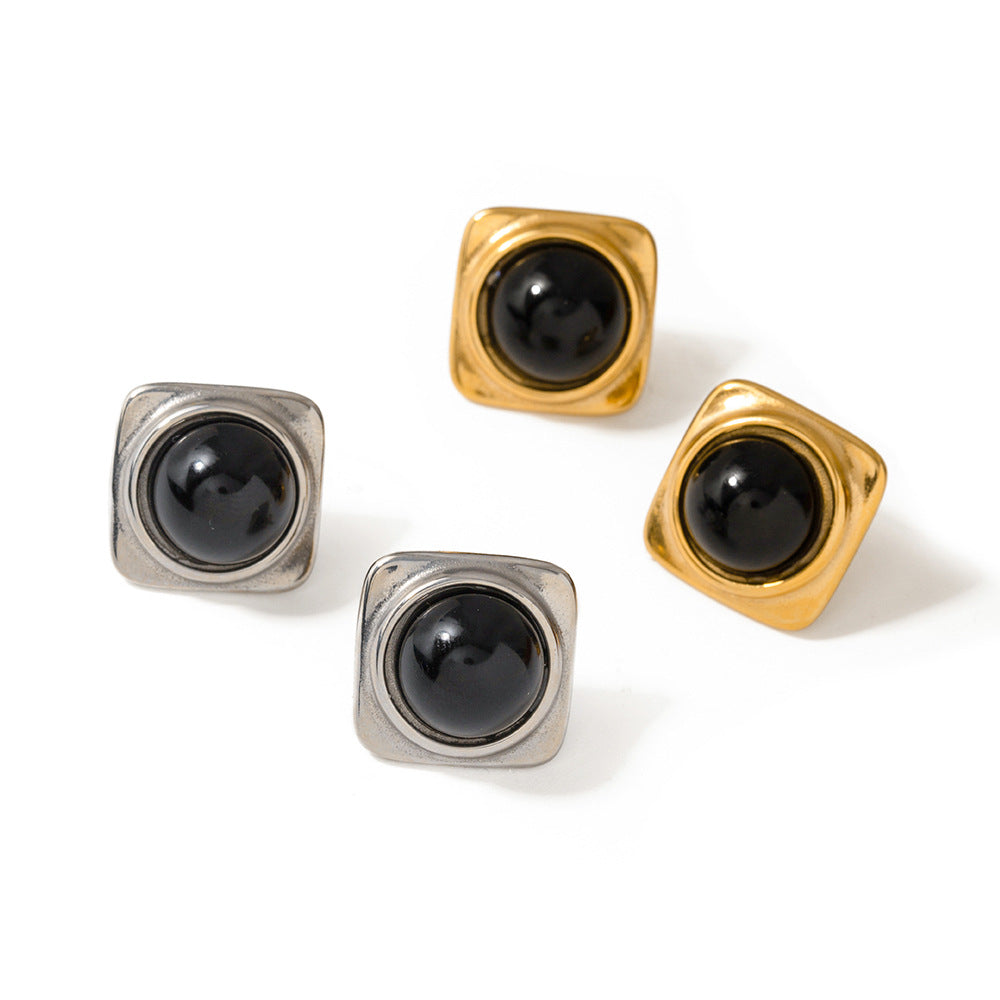 5pcs 18K Gold Stainless Steel Square Set Mn Earrings New Fashion Temperament Niche Design Earrings
