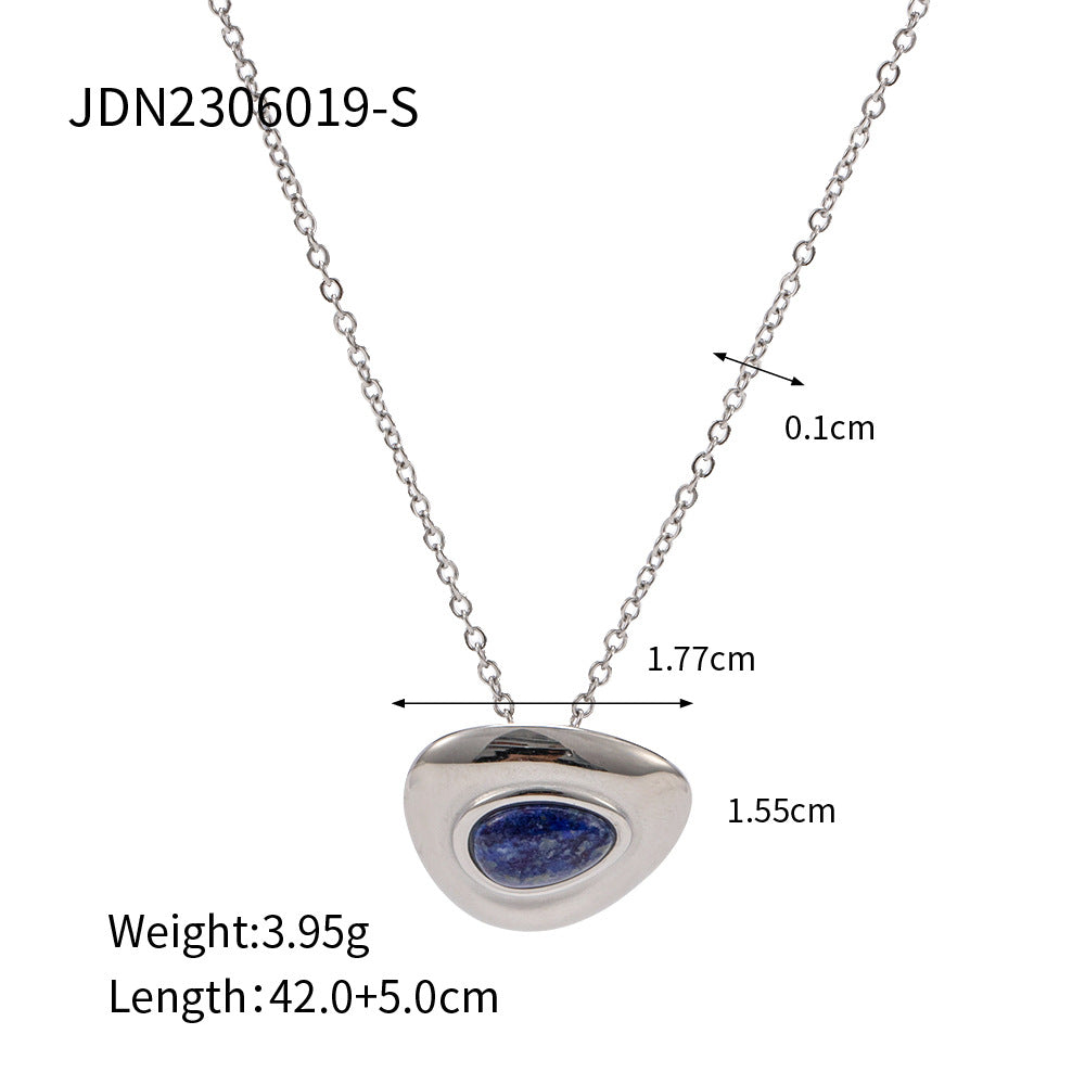 5pcs Summer New Style Retro Inlaid Lapis Lazuli Cold Metal Temperament All-Matching Titanium Steel Necklace