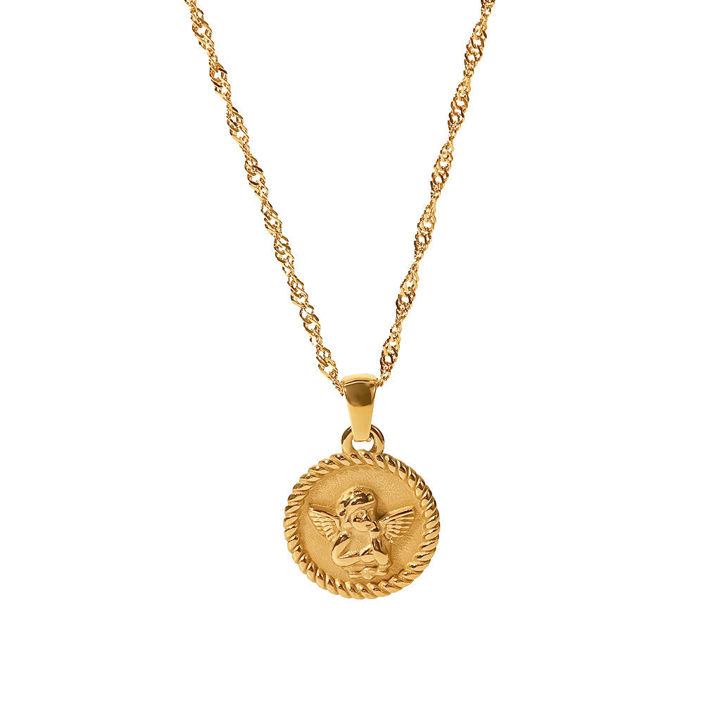 5pcs Fashion Necklace Jewelry 18K Gold Gold Plated Stainless Steel Cupid Angel Pendant Necklace