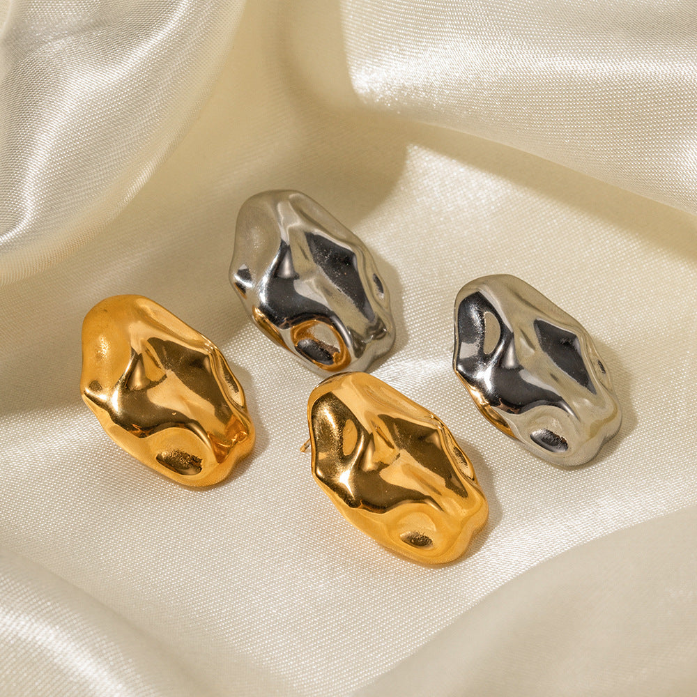 5pcs 18K Gold Plated Stainless Steel Irregular Hammer Stud Earrings Women's Fashion Timeless Earrings