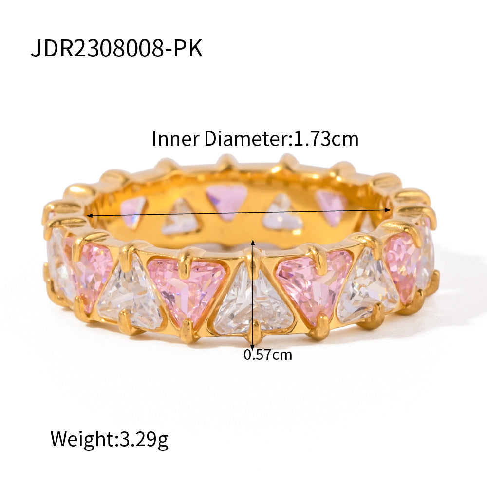 5pcs 18K Gold Stainless Steel Inset Triangular Zircon Ring Does Not Fade Niche Jewelry