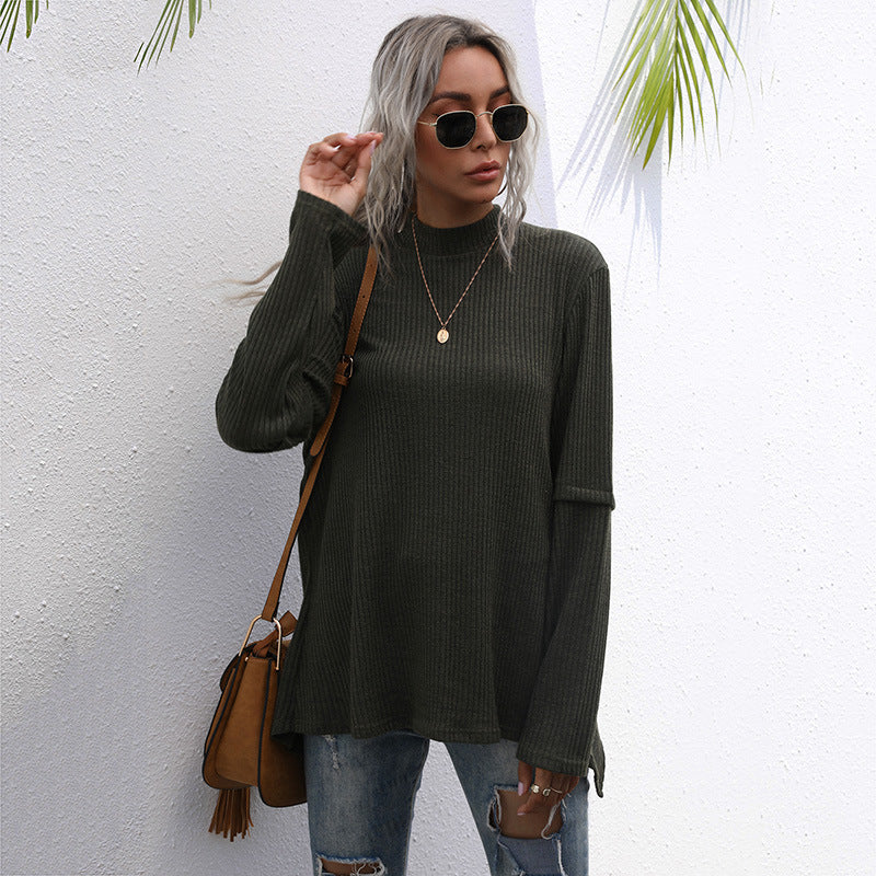 Effortless Elegance: Autumn High-Neck Blouse Sweater with Long Sleeves and Loose Fit
