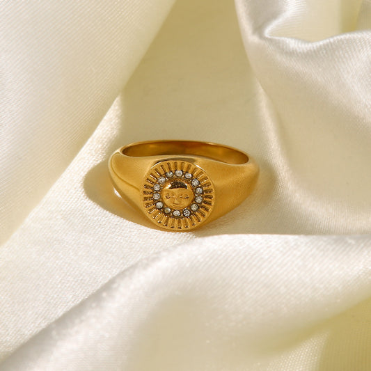 5pcs Fashion Inlaid Diamond Round Ring Female Fashion High-Grade Sense Of Temperament All Vintage Gold Food Ring Female