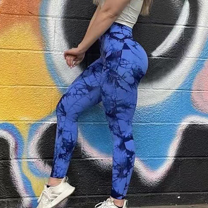 Tie Dye Sports Fitness Pants Women's High Waist Peach Butt Lift Seamless Outside Wearing Jacquard Running Fitness Yoga Pants Autumn And Winter