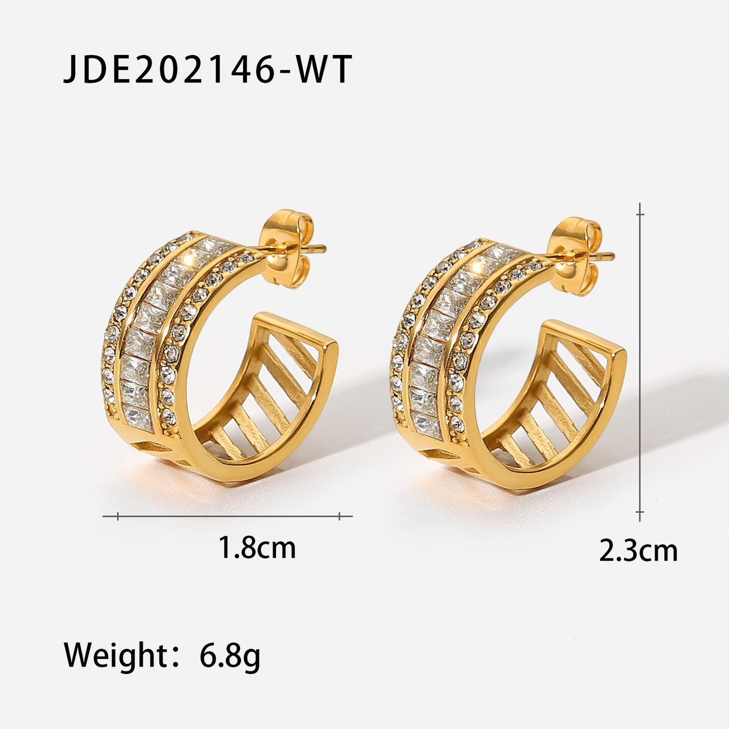 5pcs New Women's Titanium Steel Earrings 18K Gold Square Diamond Hollow Earrings Transparent Diamond/Green Diamond Earrings Stainless Steel Earrings