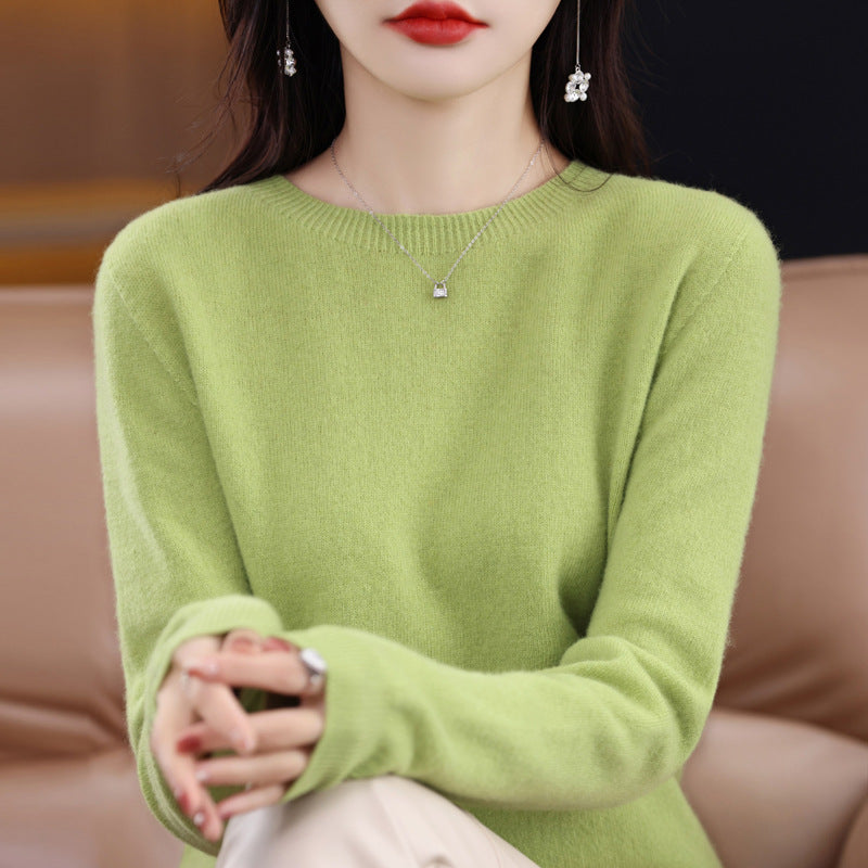 100 Pure Wool Knitwear Women's V-Neck Pullover Loose Base Shirt Autumn And Winter New Solid Color Sweater
