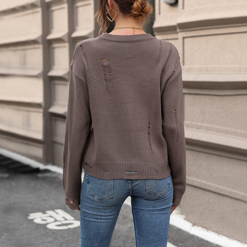 Autumn New Fashion Women's Solid Color Hollow Sweater