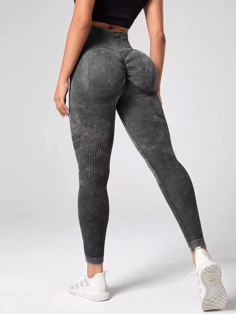 New Hollow-Out Seamless Yoga Pants High Waist Peach Hip Lift Hip Fitness Pants Women Wash Scrub Tight Sports Pants