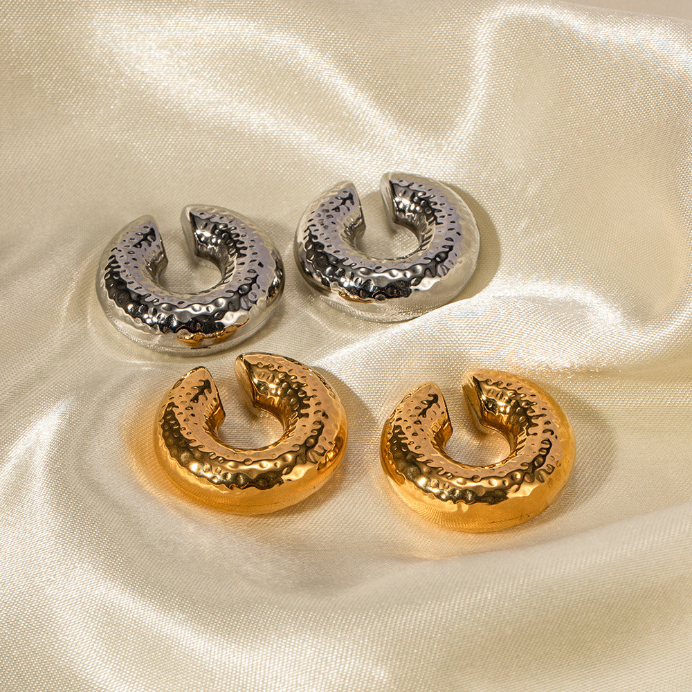 5pcs Steel Color Stainless Steel Texture C-Shaped Ear Clip 18K Real Gold Thick Cylindrical Ear Clip Does Not Fade Jewelry