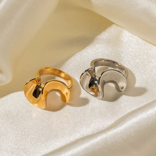 5pcs 18K Gold-Plated Ruffled Stainless Steel Ring Fashion Light Luxury Jewelry