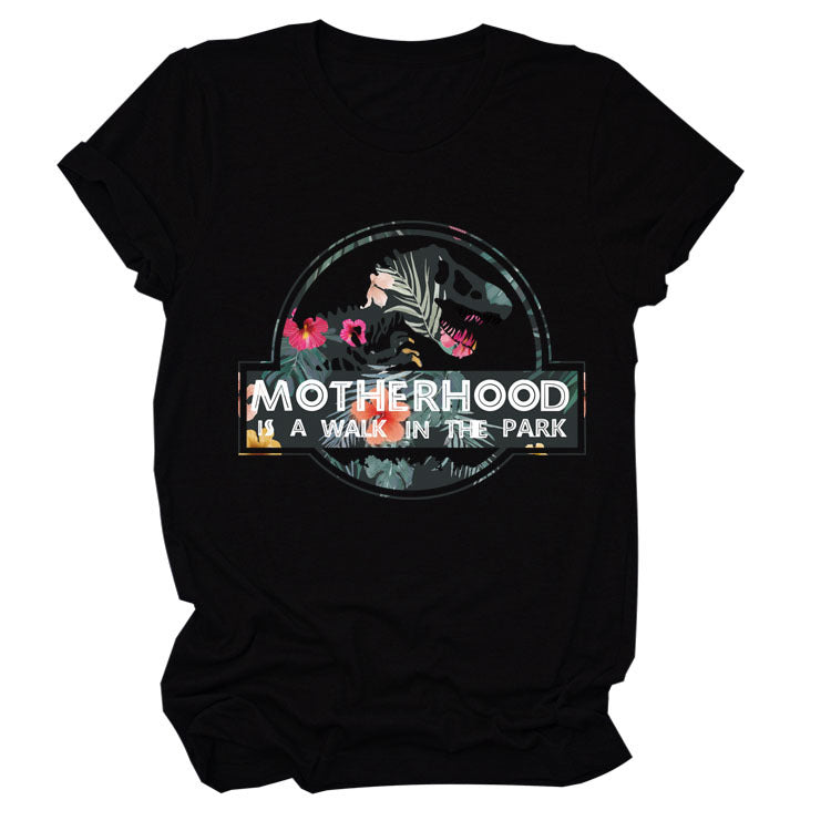 Motherhood Is A Walk In The Park. Plus-Size Round Neck Letter Short-Sleeved Shirt