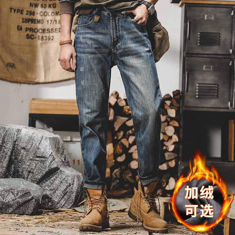 Classic Retro Jeans Men Loose Straight Leg Fashion Pants Men Spring Stone Wash Simple Casual Pants