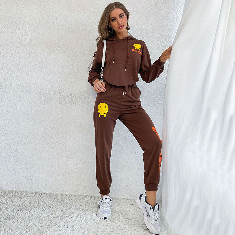 New Long-Sleeved Hooded Printed Hoodie Two-Piece Set