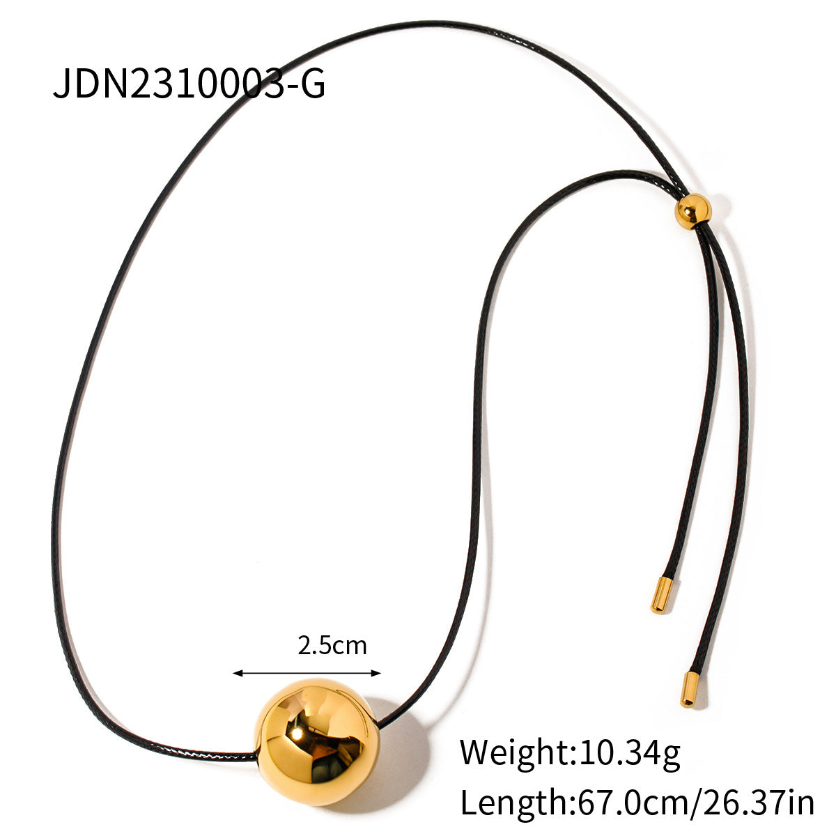 5pcs Necklace 16K Gold Stainless Steel Wax Rope Draw Round Ball Pendant Necklace Necklace Necklace