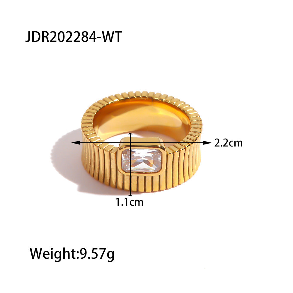 5pcs Colorless Square Diamond Vertical Ring Strong Retro Ribgrain Zircon Ring Female Match Colorless Ring Female