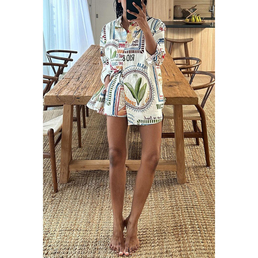 New Long-Sleeved Leisure Set Loose Vacation Drawstring Pocket Two-Piece Set