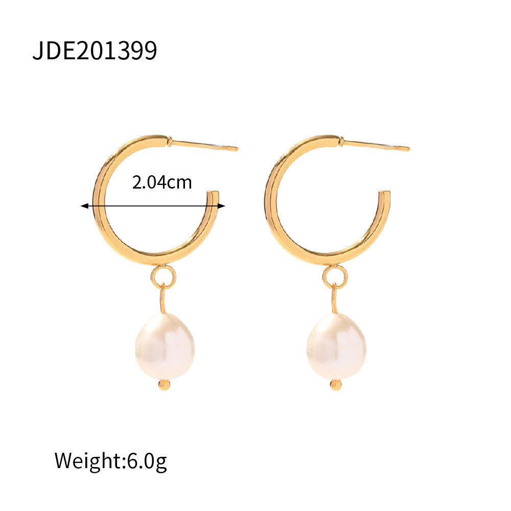 5pcs Stainless Steel Light Pearl Earrings Fashion New Women's Large Pearl C Pendant Earrings Jewelry