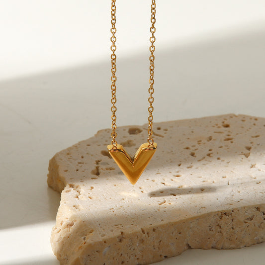 5pcs New Simple Gold Niche Light Luxury V Letter Necklace Women's Collarbone Chain Does Not Fade Sweater Chain