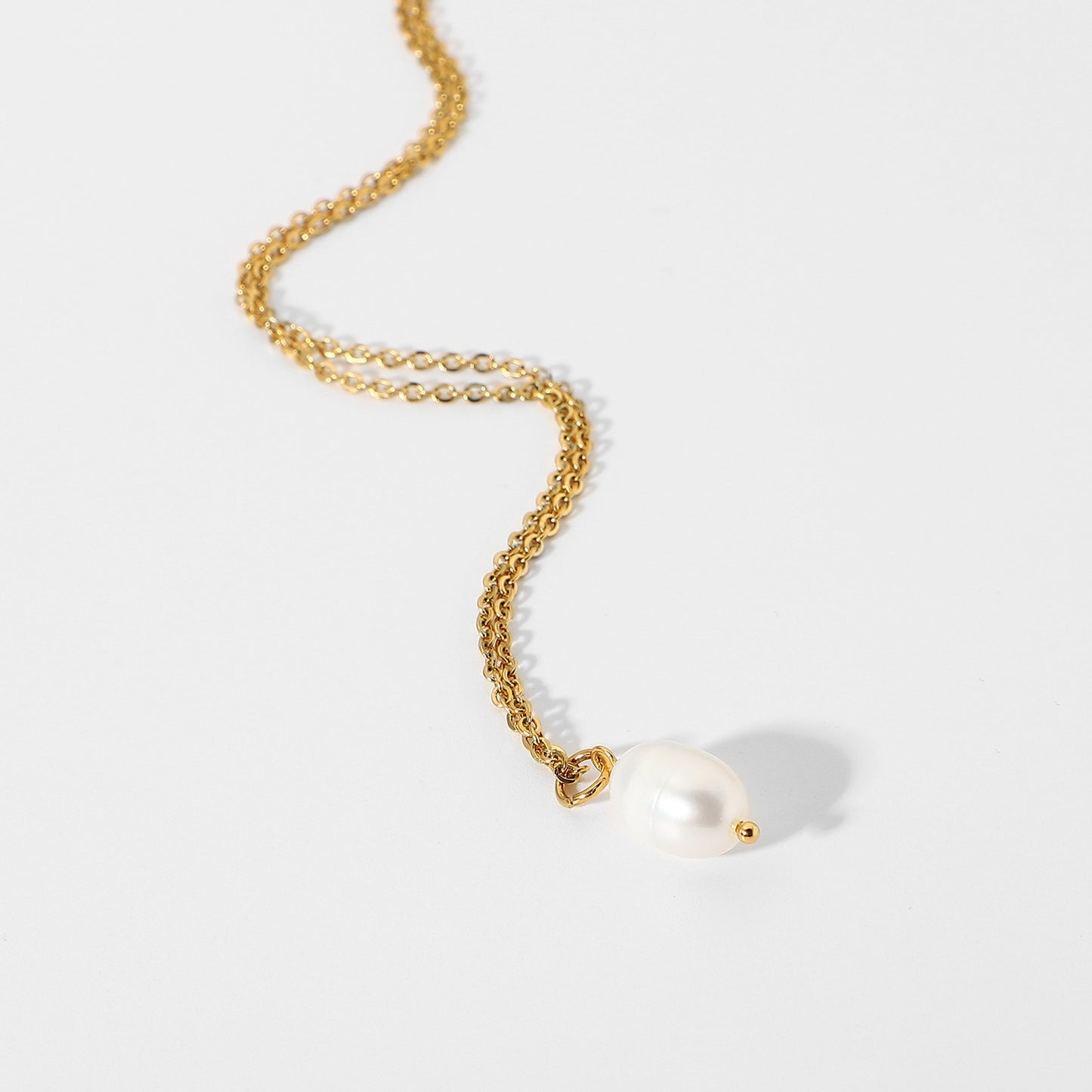 5pcs Single Pearl Jewelry Stainless Steel Necklace 18K Gold Plated Clavicle Chain Pearl Pendant Necklace Women's Style