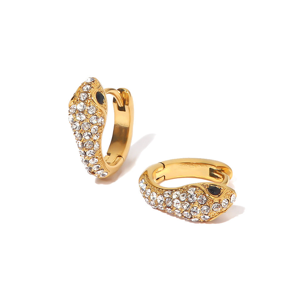 5pcs Stylish 18K Gold-Plated Stainless Steel Serpentine Zircon Inset Earrings Light Luxury Of Niche Design Earrings