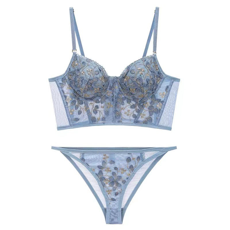 Comfortable Embroidered Lace Fishbone Waistcoat Long Lingerie Set Girls Sexy Lace Bra