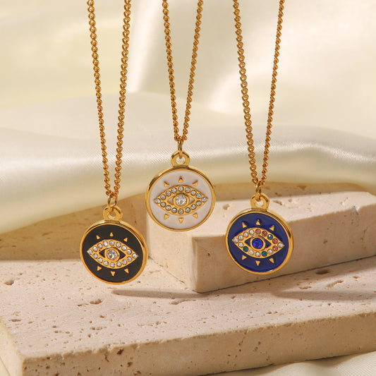 5pcs Fashion Necklace Stainless Steel All-Match Necklace Devil's Eye Round Pendant Necklace Does Not Fade Titanium Steel Necklace