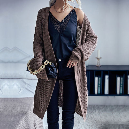 Autumn And Winter  Women's Solid Color Long Cardigan Sweater Coat