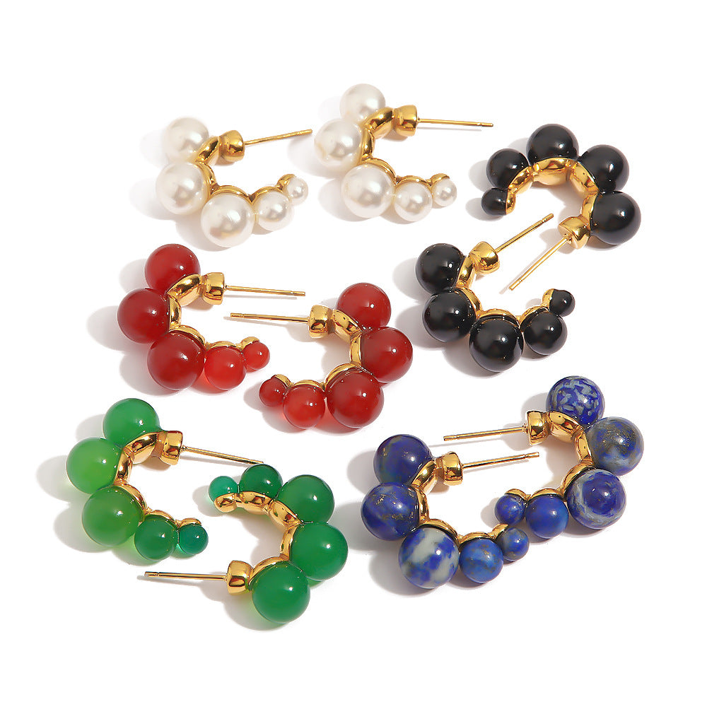 5pcs New Winter Titanium Steel Earrings 18K Gold Flower-Shaped Stainless Steel Lapis Lazare Pendant Earrings For Women