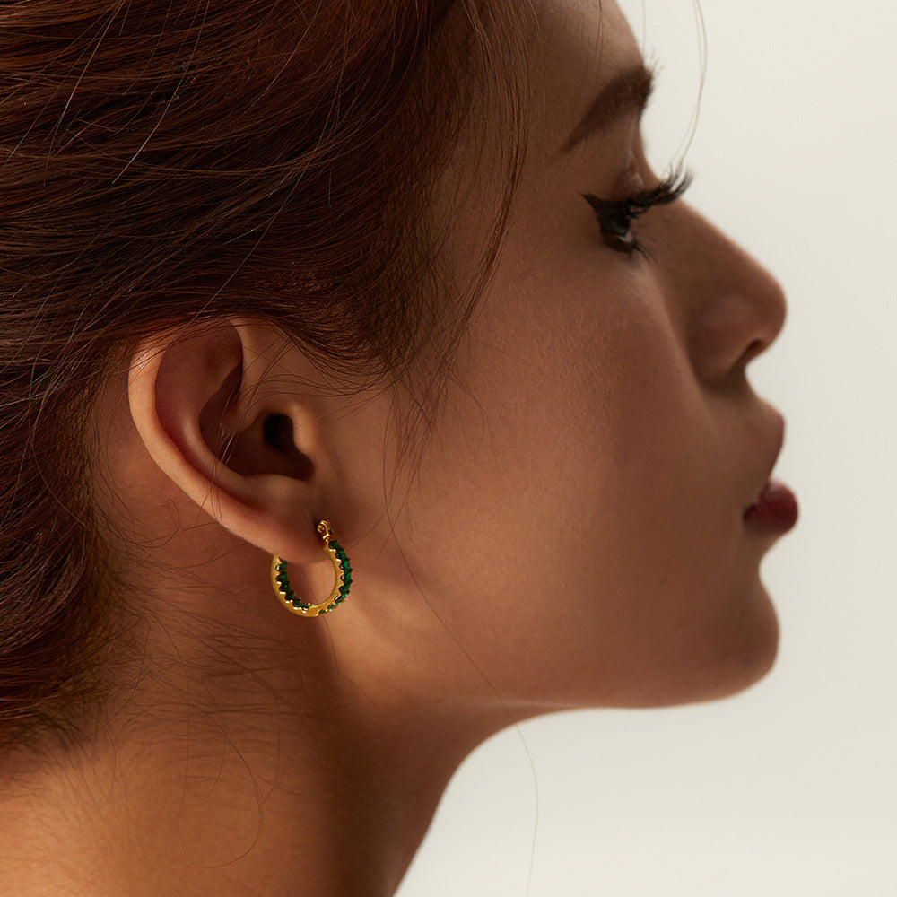 5pcs Niche Style Women's Fashion All-Match Titanium Steel Earrings 18K Gold Stainless Steel White Zirconium Inlay Ring Earrings Jewelry